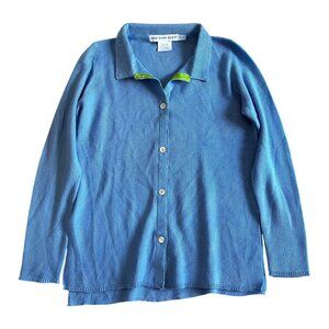 Gretchen Scott Womens Sz Small Blue Button-Up Lightweight Sweater